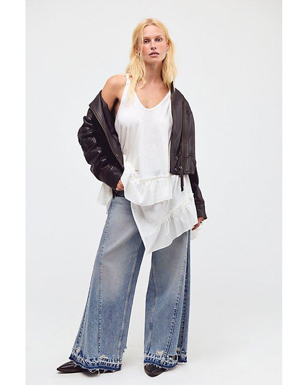 Free People White Reverie Ruffle Tank Top