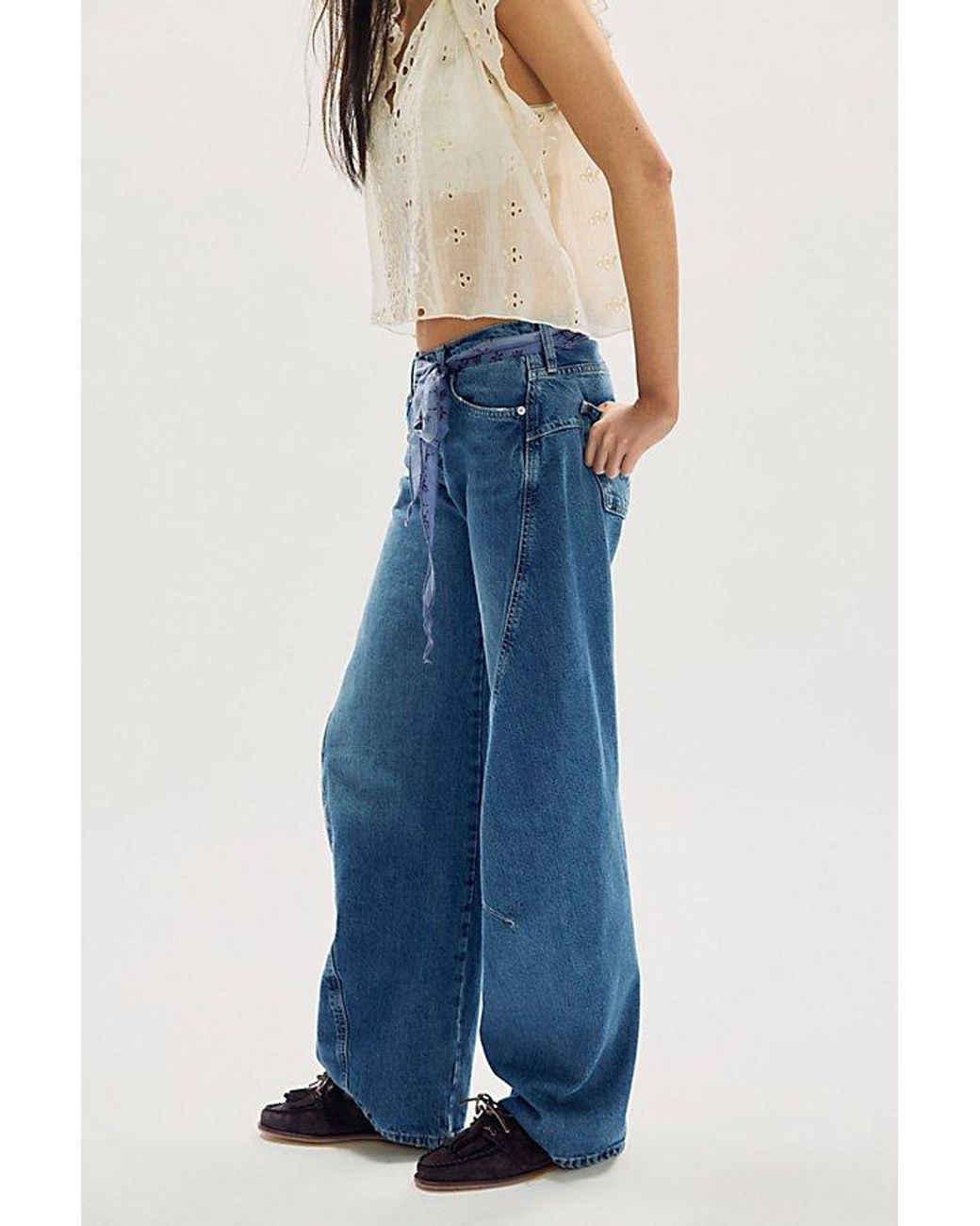 Free People Blue Fable Low-Rise Twisted Bowed Jeans