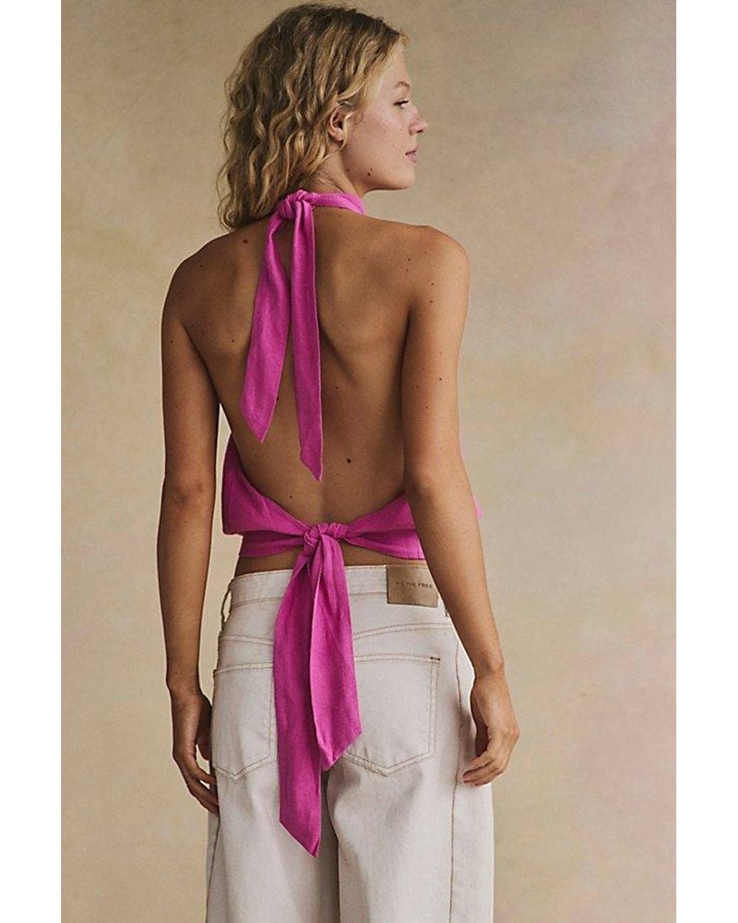 free-est Pink Sandshell Linen Rosie Top By