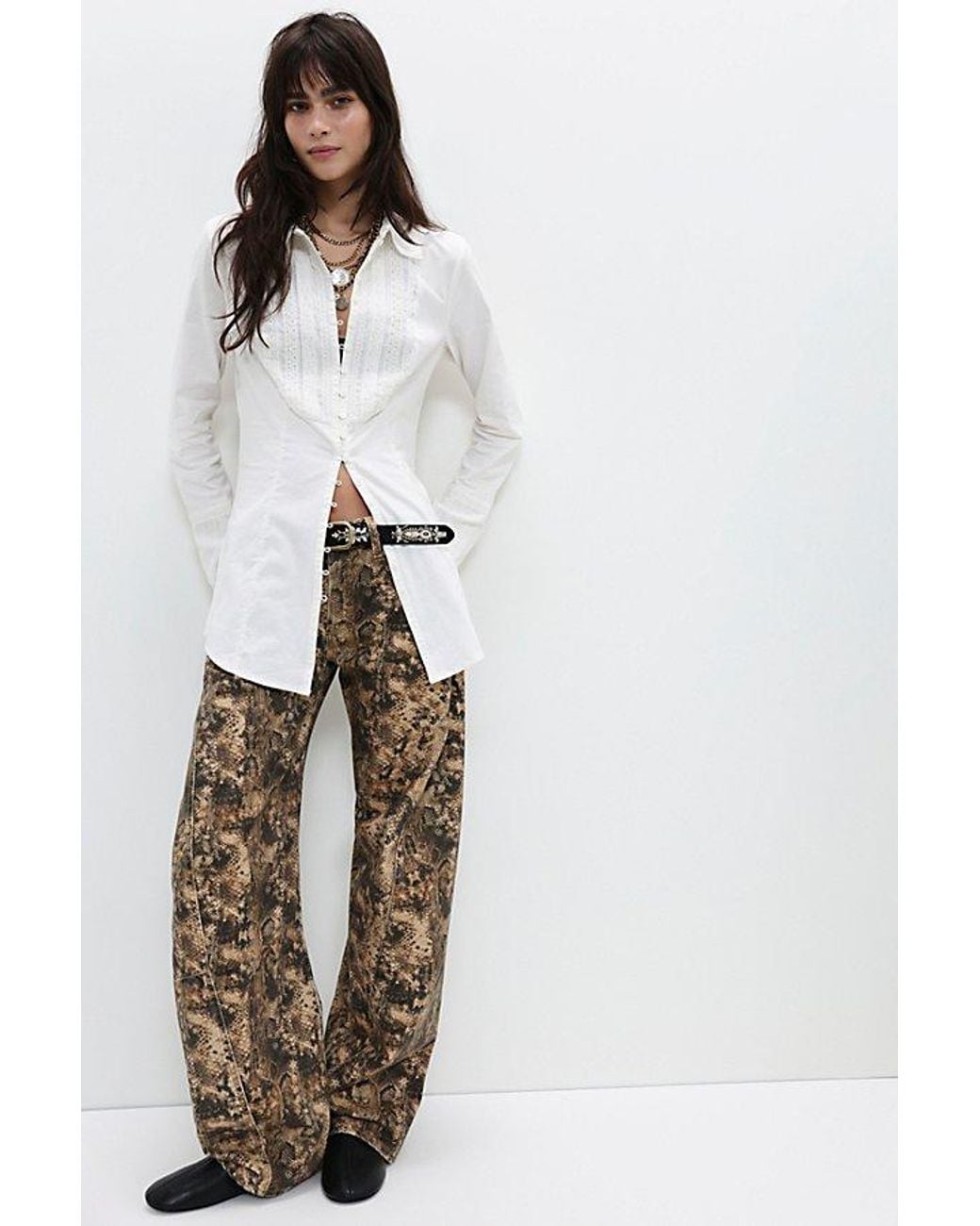 Free People White Kate Button Down Top