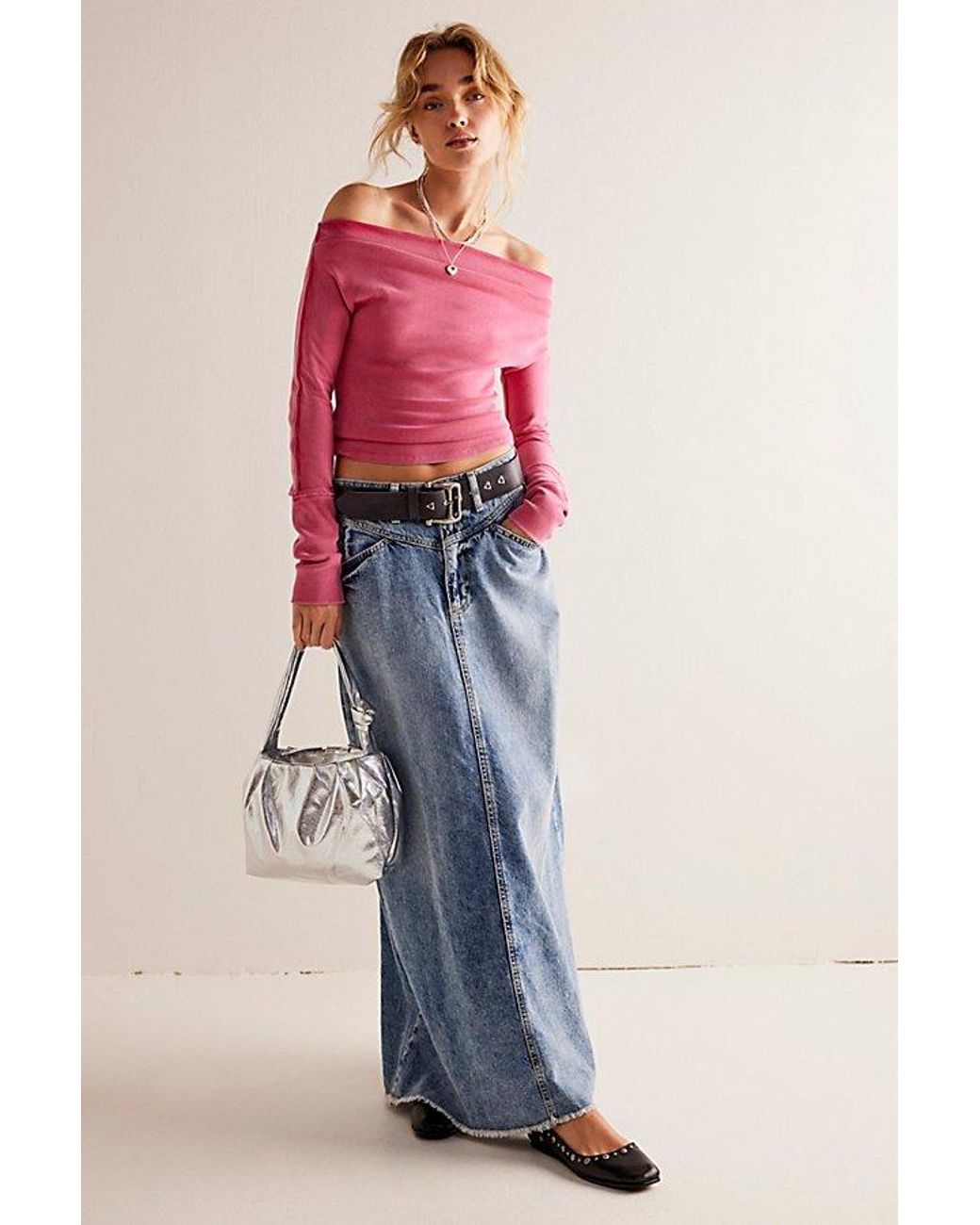 Free People Blue Come As You Are Denim Maxi Skirt At Free People In Medium Indigo, Size: Us 0