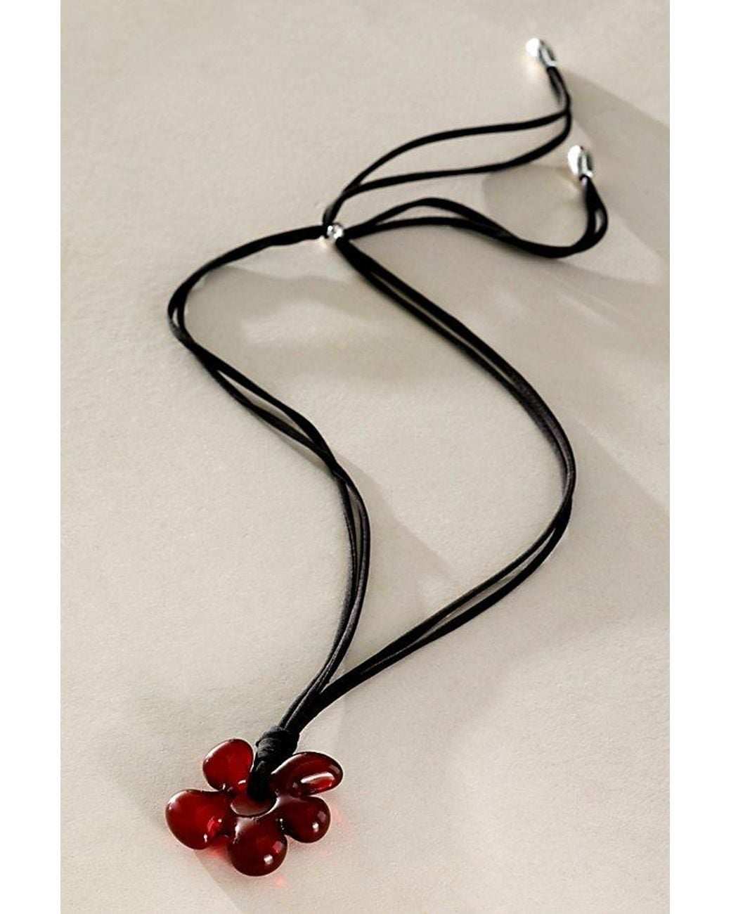 Free People Natural Crimson Flower Resin Necklace