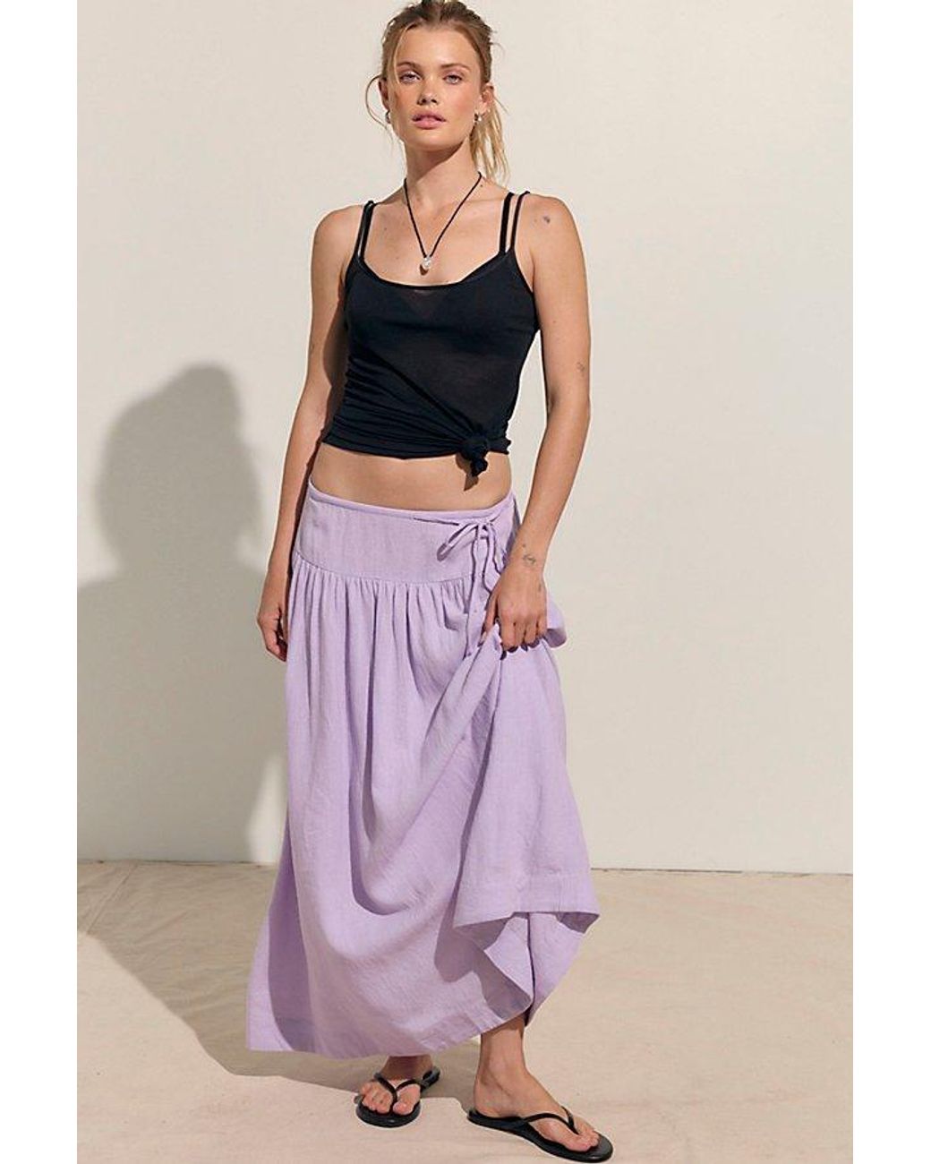 free-est Purple Sandshell Linen Skirt Set By
