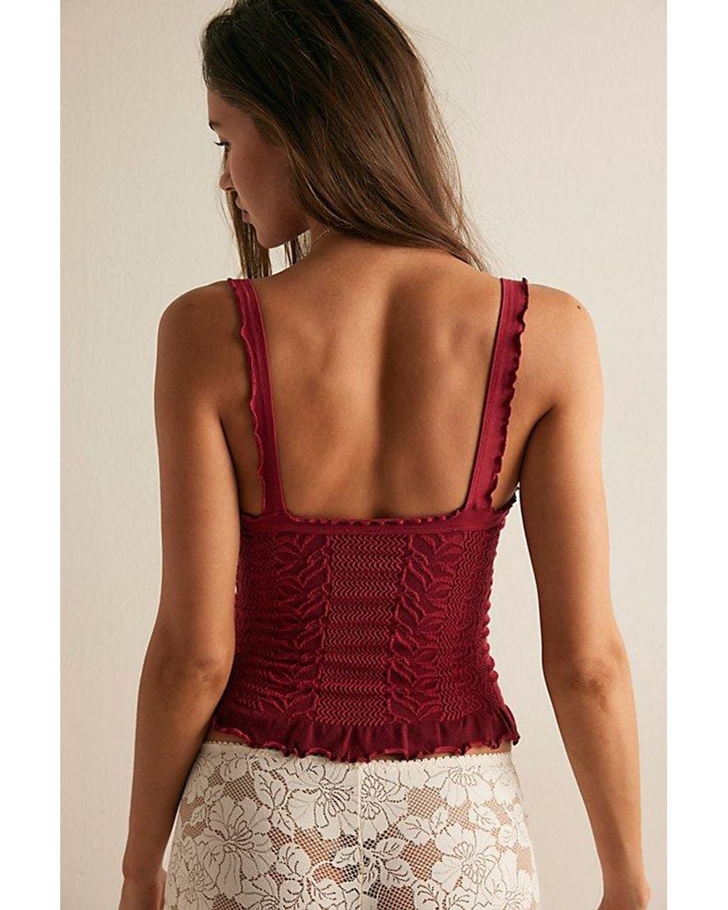 Intimately By Free People Red So Soft Frill Square Neck Tank Top By