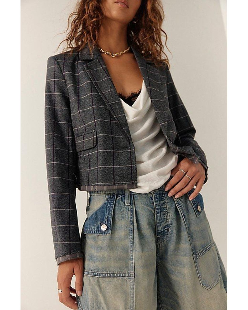 Free People Gray Academia Blazer Jacket