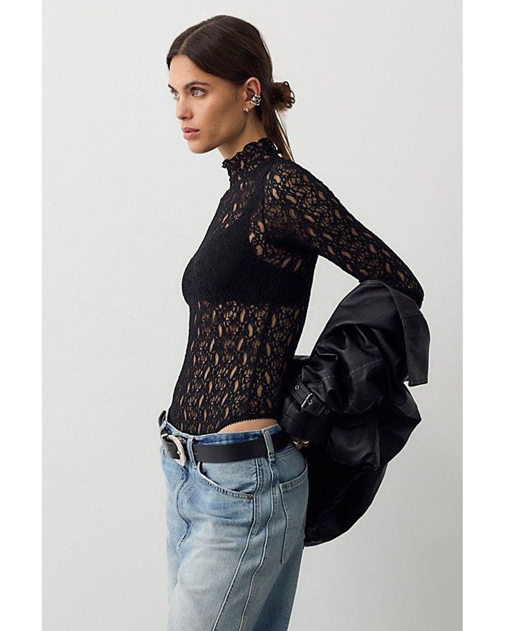 Intimately By Free People Blue Lacey Talk Bodysuit By