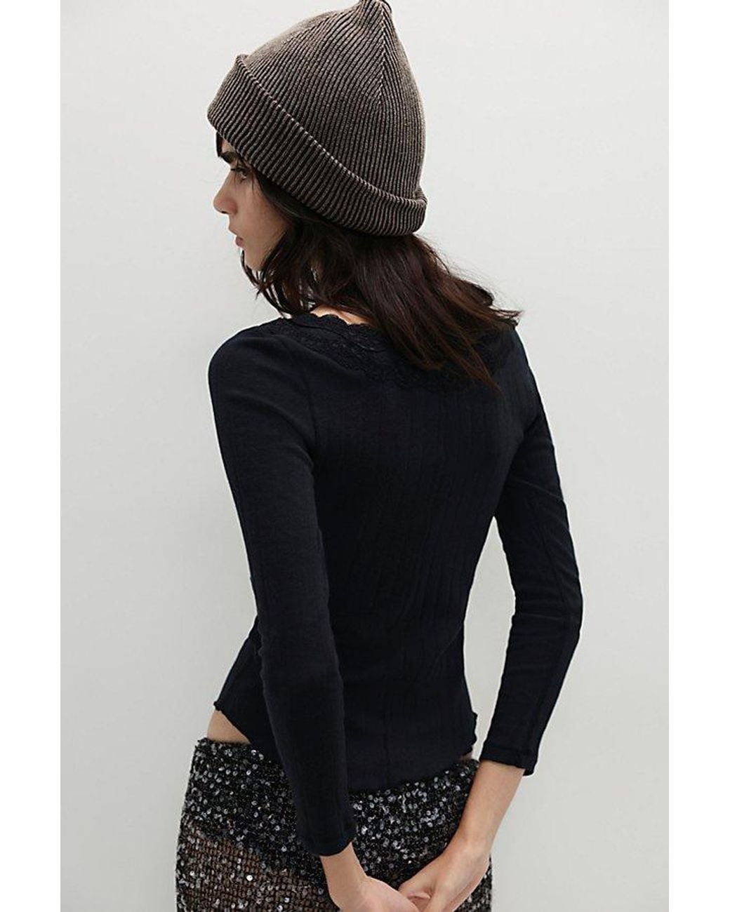 Intimately By Free People Black Classic Keepsake Pointelle Long Sleeve By