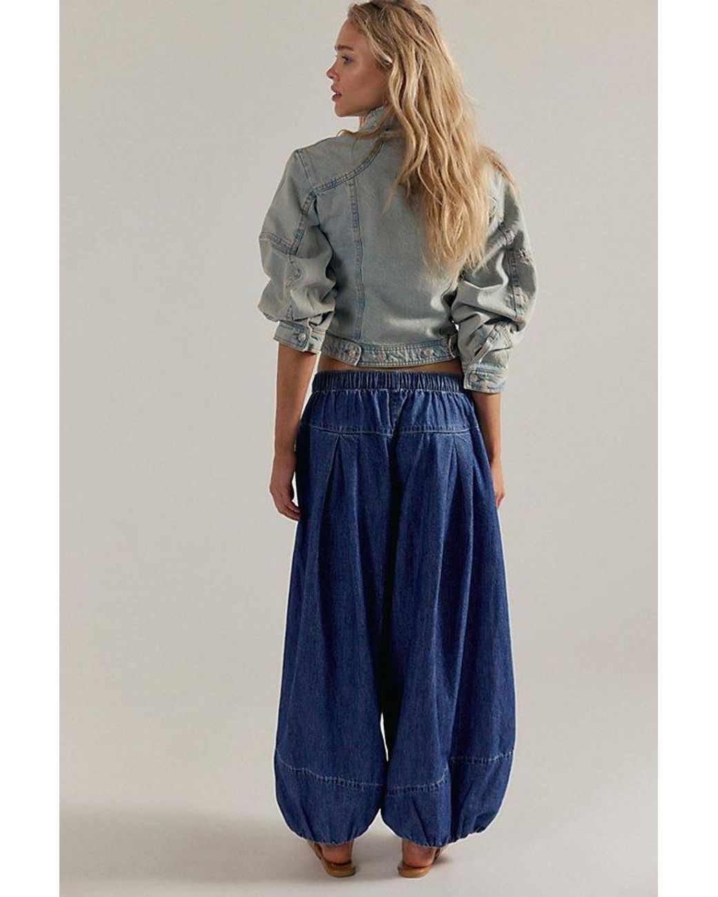 Free People Blue Moonflower Pull-On Balloon Jeans