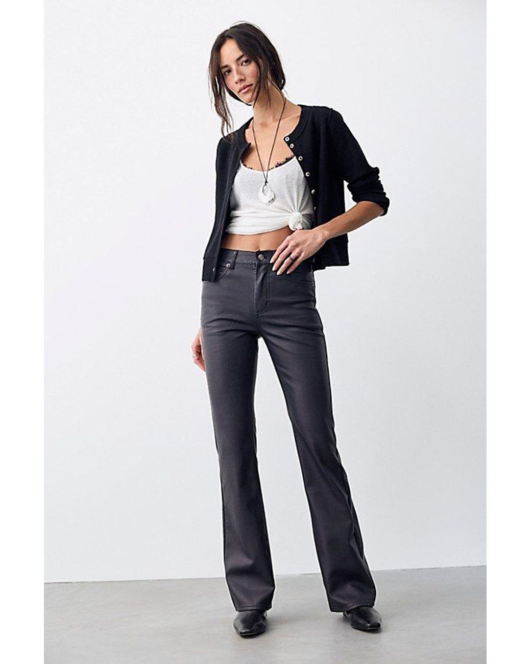 Free People Blue Double Knot High-Rise Vegan Straight Bootcut Jeans