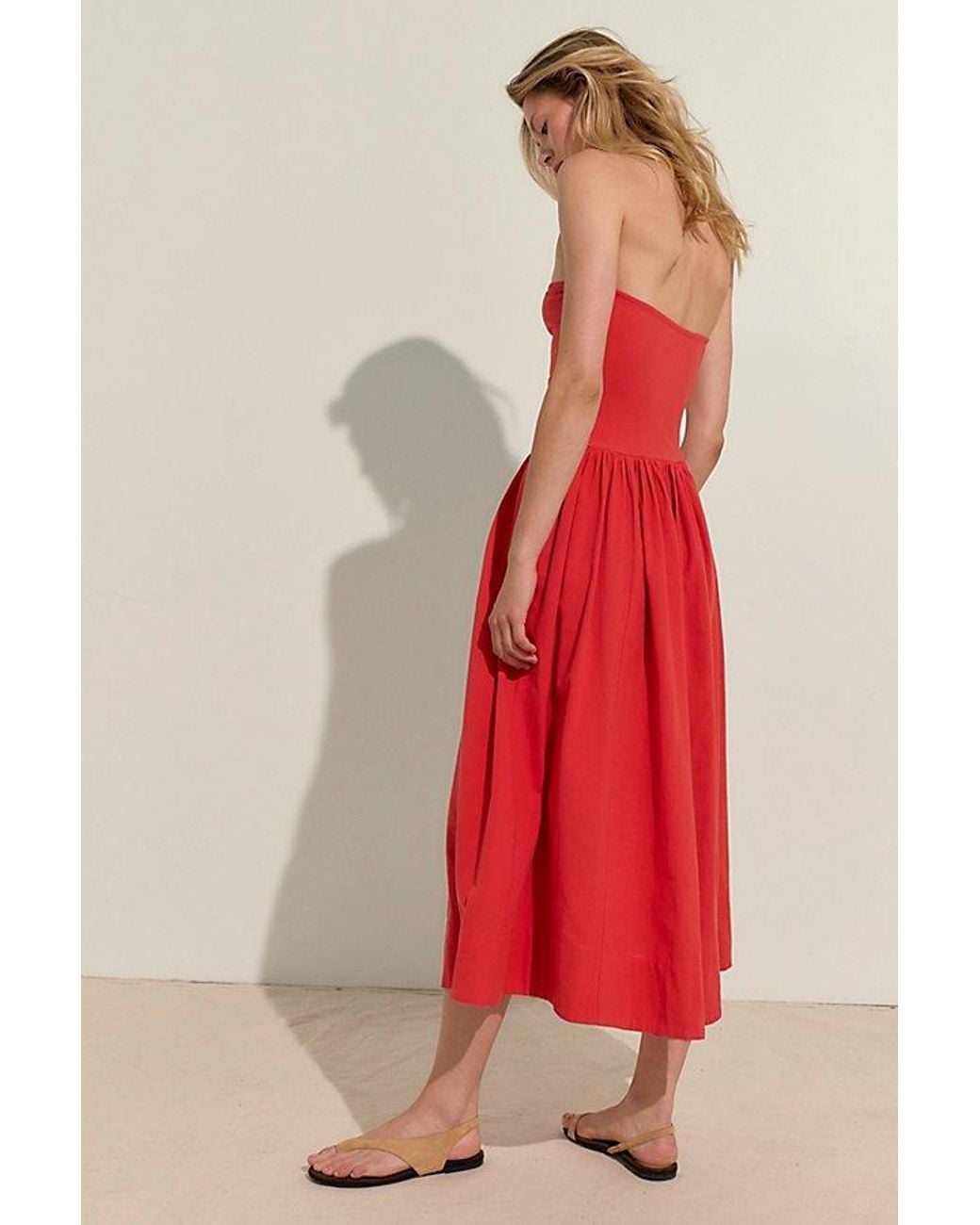 free-est Red Onda Drop-Waist Tube Midi Dress By