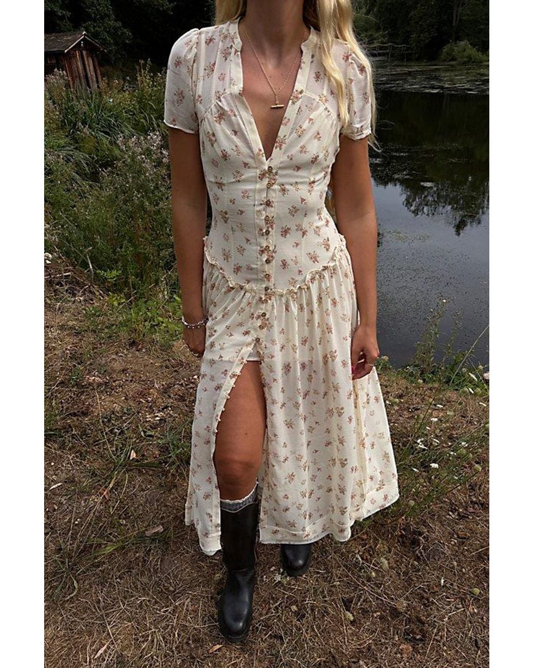 Free People Green Falling Petals Maxi Dress