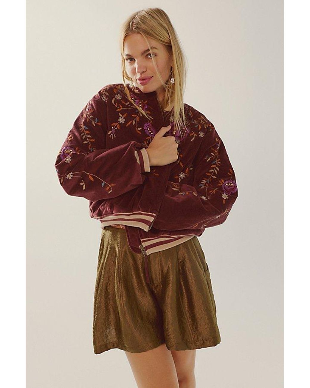 Free People Leona Embroidered Bomber Jacket