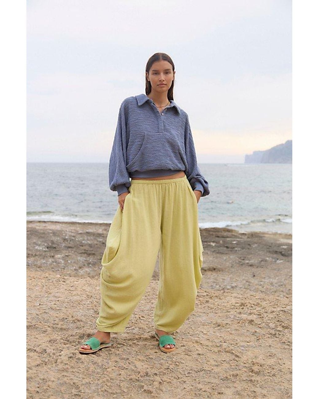 free-est Blue Sandshell Linen Carlie Pants By