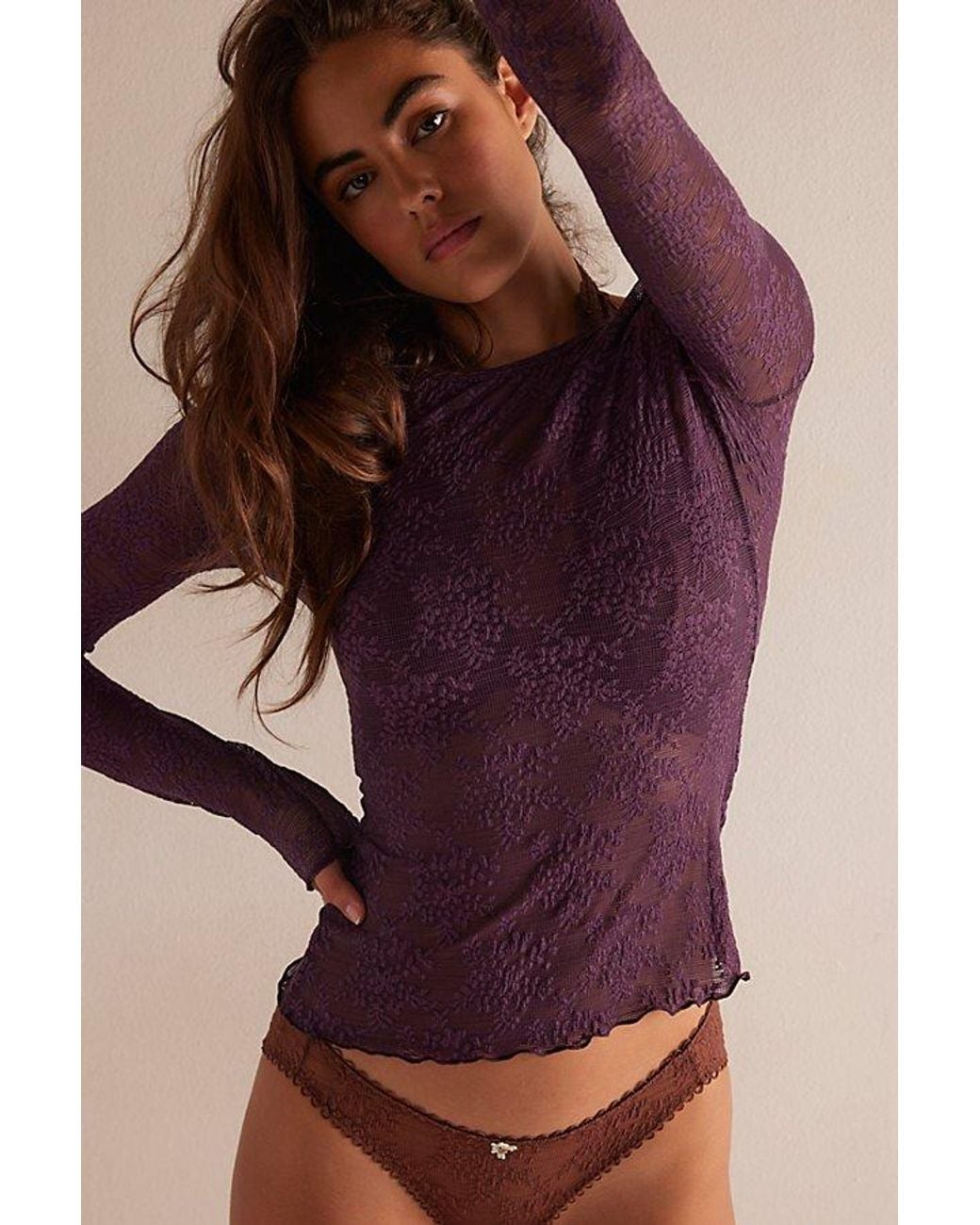 Intimately By Free People Purple Loved You First Lace Long Sleeve By