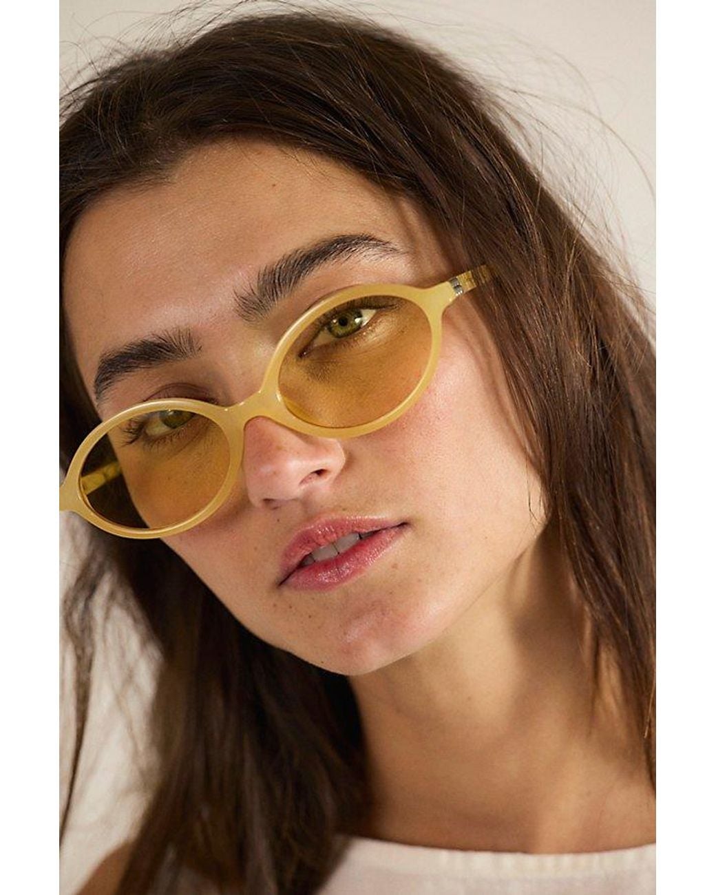 Free People Brown Oh Hello Rounded Oval Sunglasses
