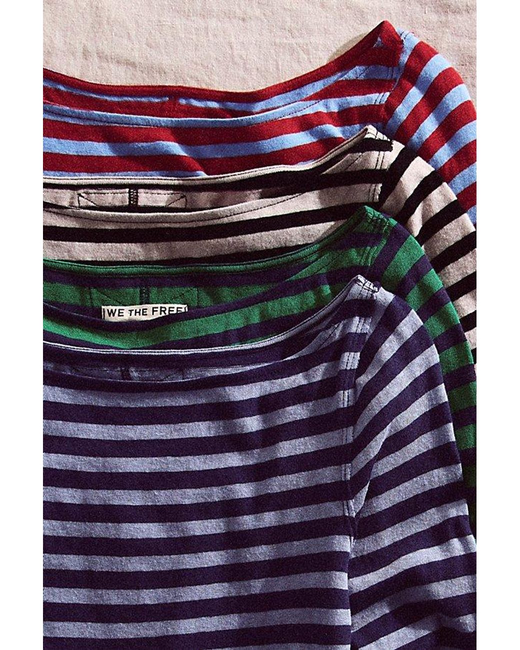 Free People Blue Most Loved Striped Long Sleeve