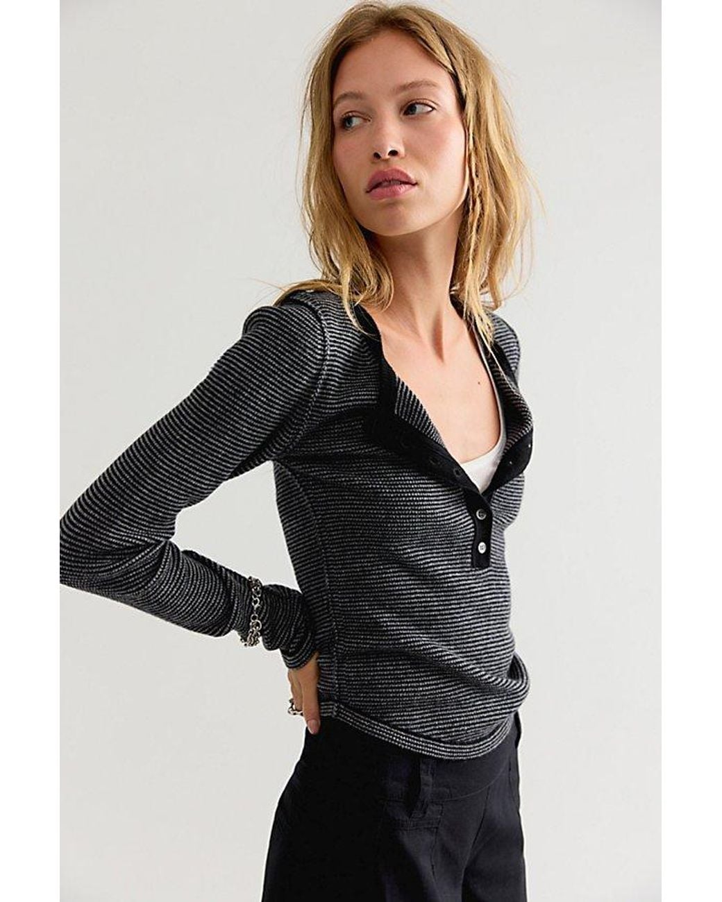 Free People Black Hudson Striped Cashmere Henley