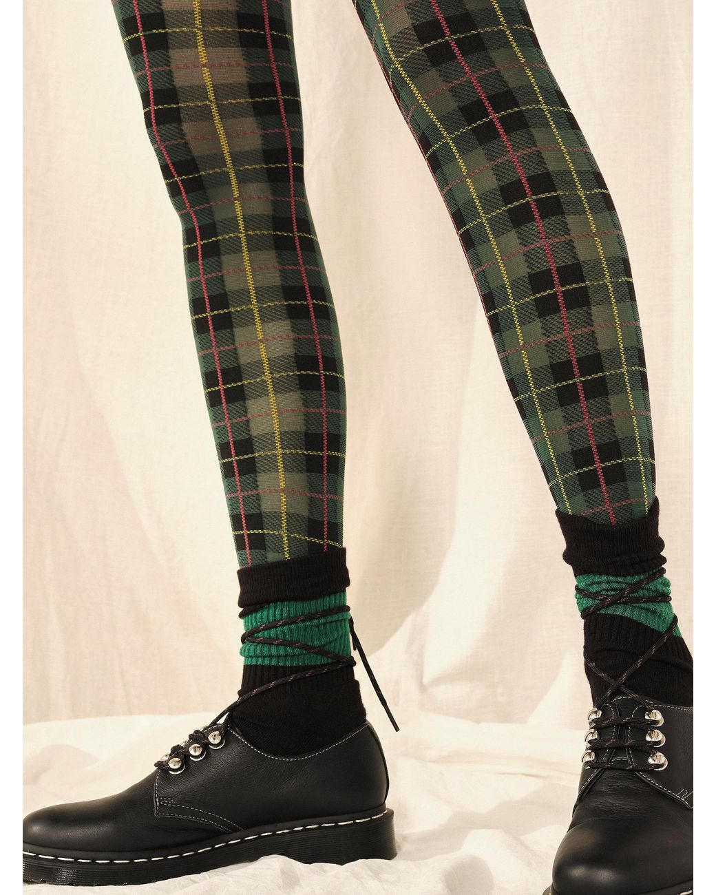 Free People London Plaid Tights in Green