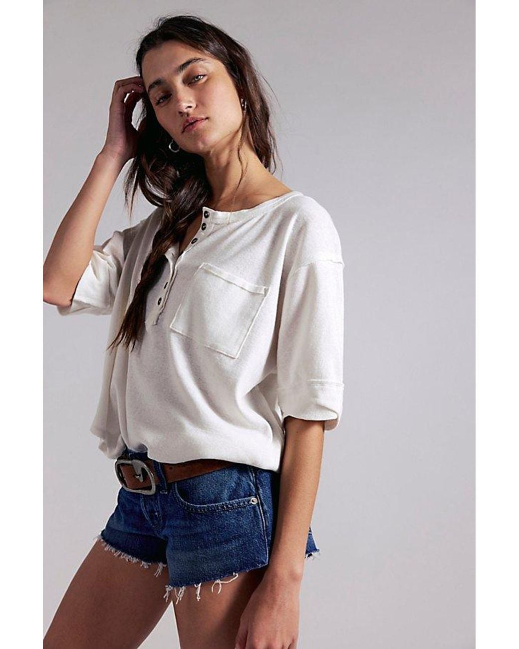 Free People Blue Hit The Road Micro Shorts