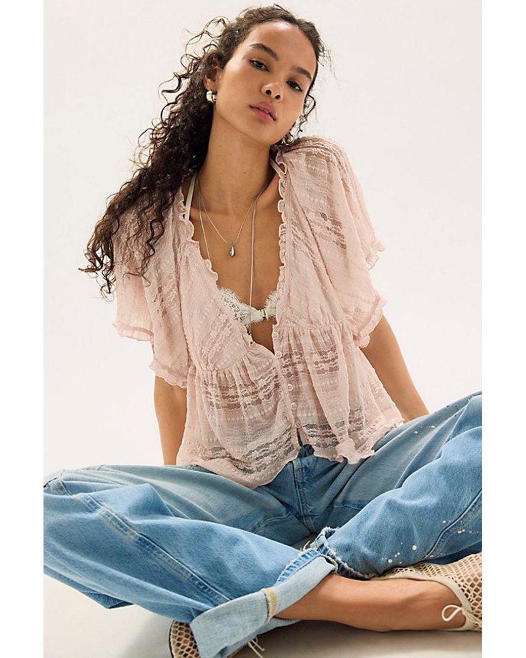 Free People Blue In Your Dreams Lace Top
