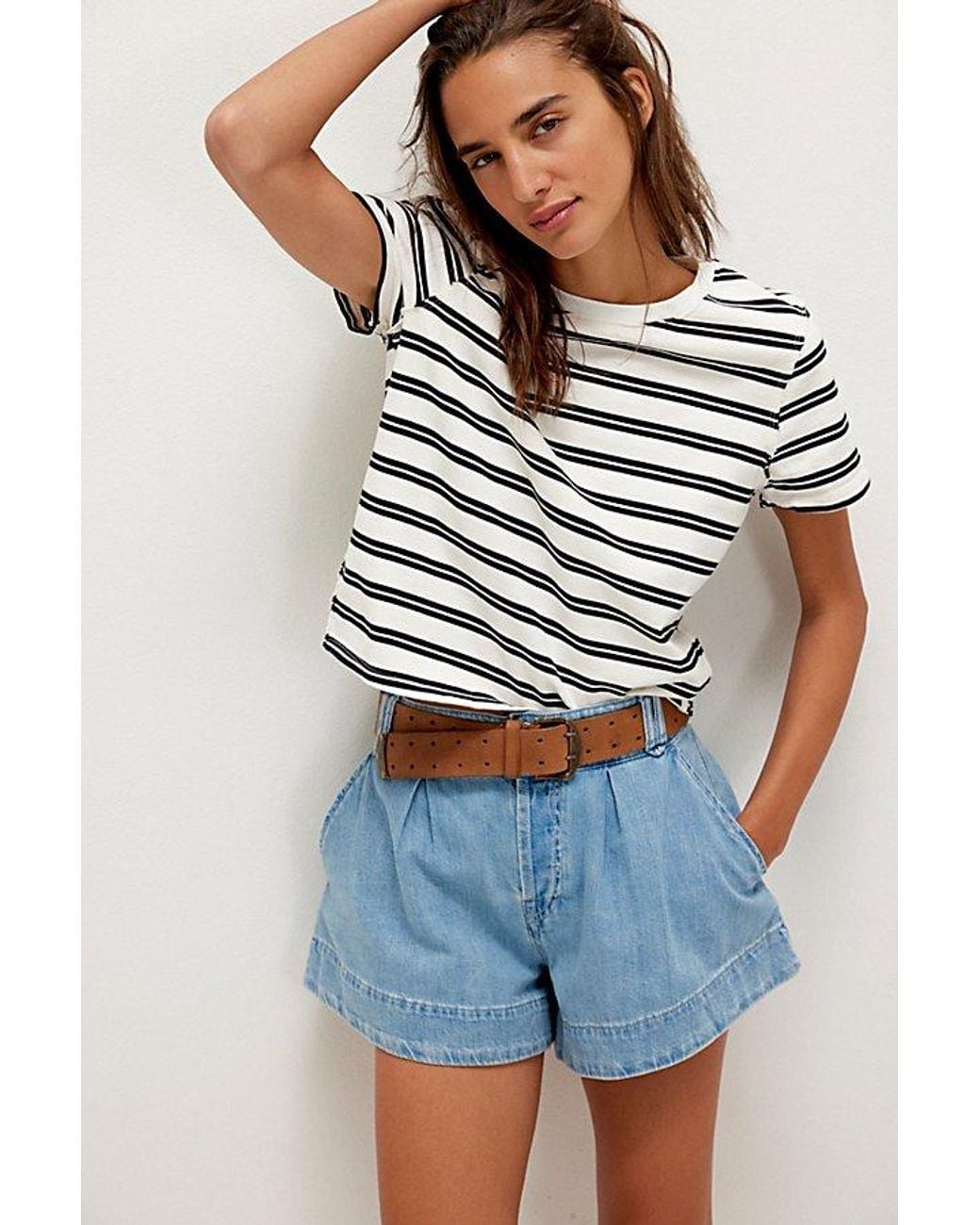 Free People Blue Marina Denim Trouser Lightweight Shorts