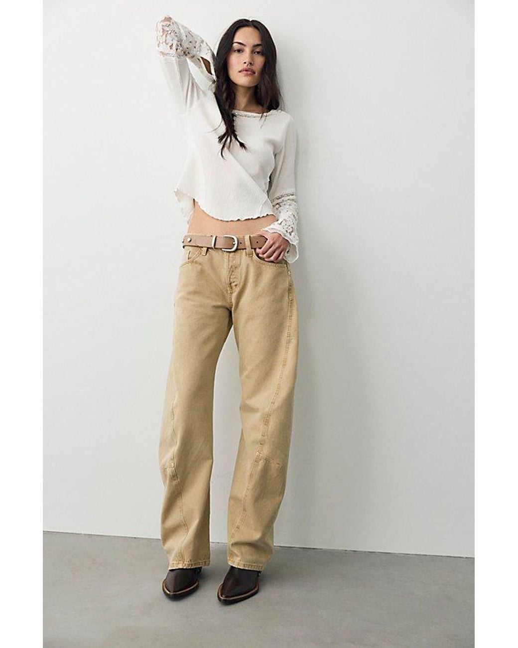 Free People Natural Fable Low-Rise Twisted Bowed Jeans