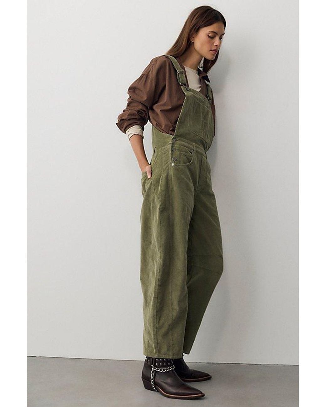 Free People Green Good Luck Cord Overalls
