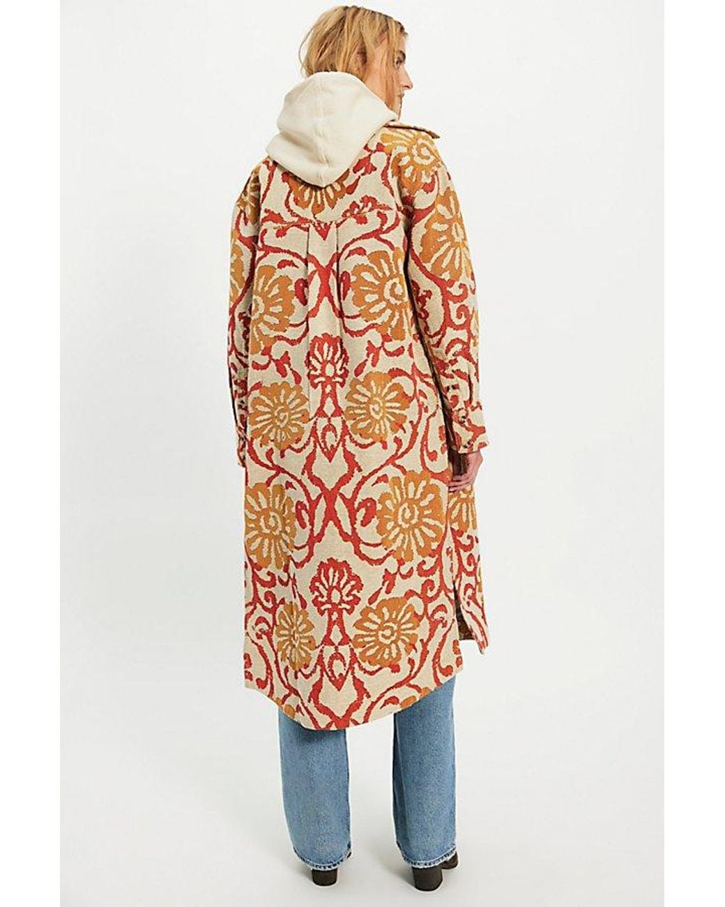 Free People Blue Brick Lane Jacquard Maxi Shirt Jacket Top