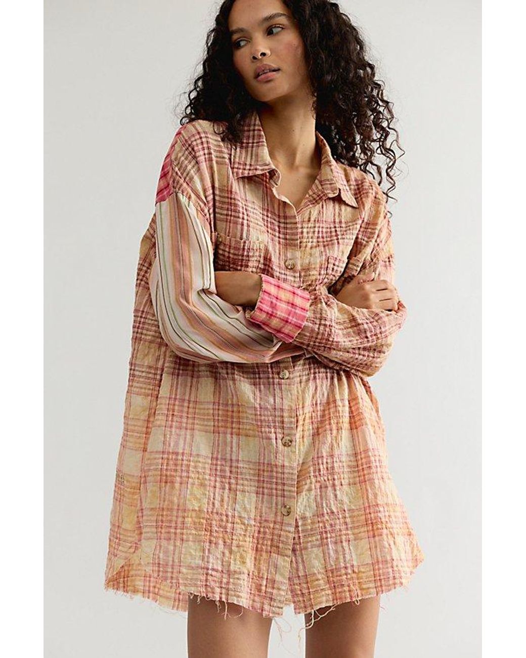 THE TALES White Summer Check Mini Shirtdress