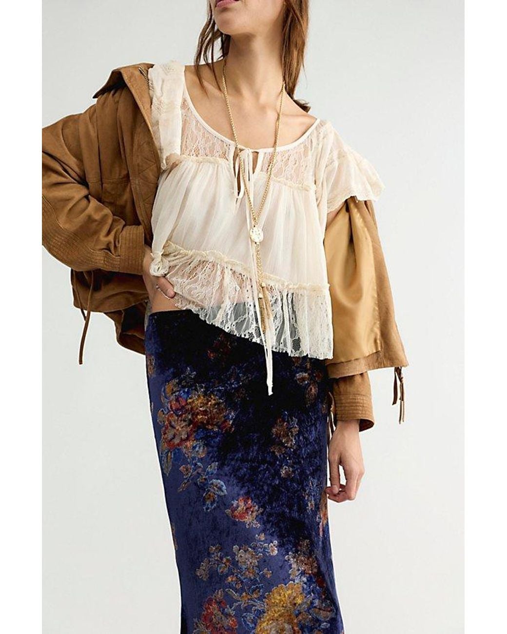 Free People Blue Cosmic Velvet Maxi Skirt