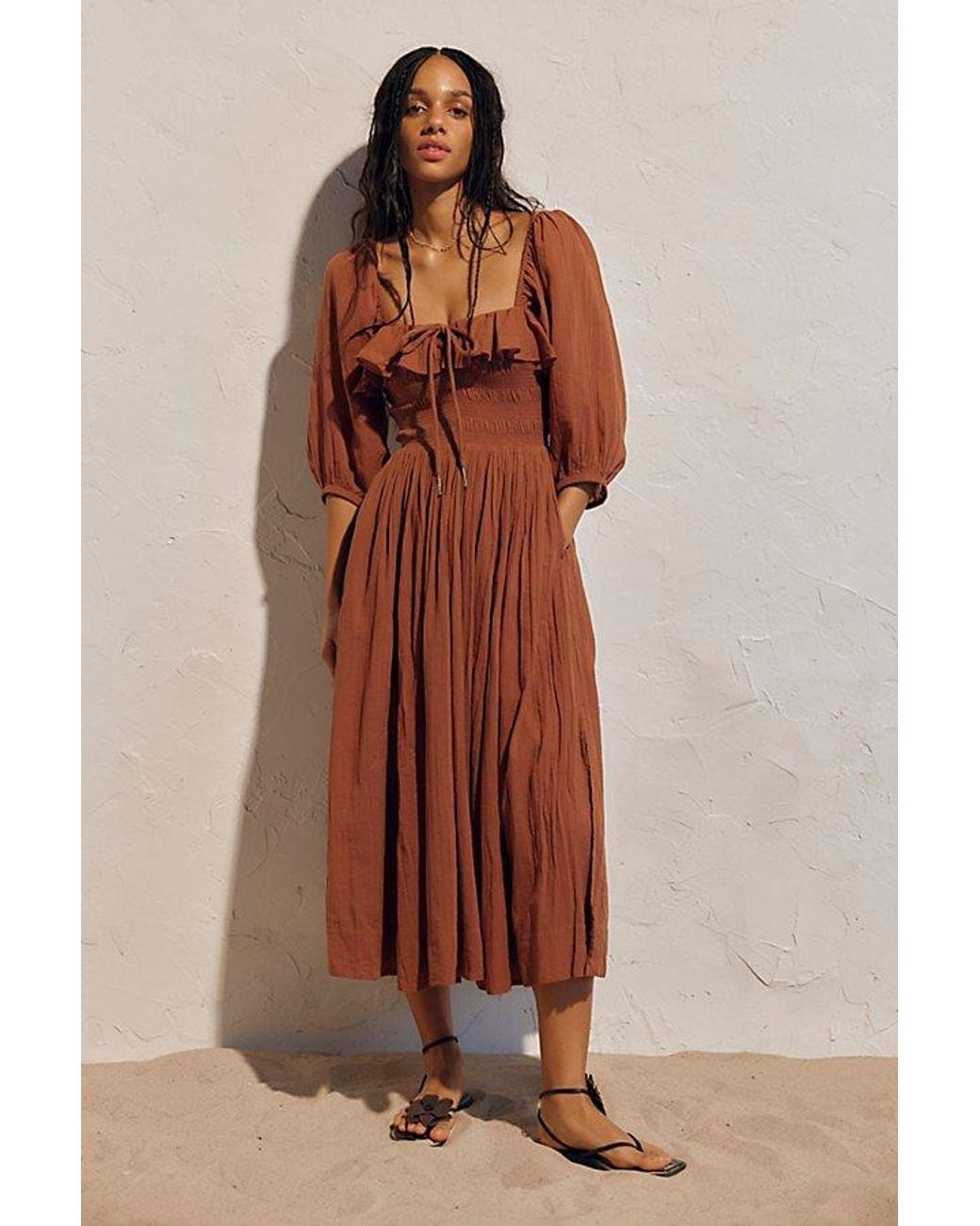 Free People Oasis Midi Dress in Brown