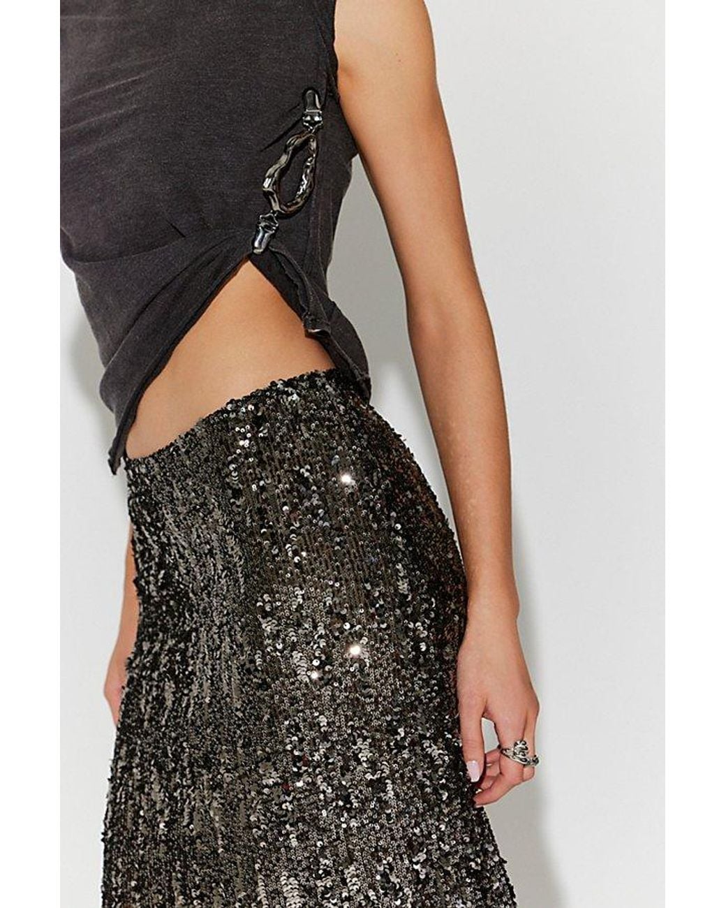 Intimately By Free People Black Party Trick Sequin Midi Slip Skirt