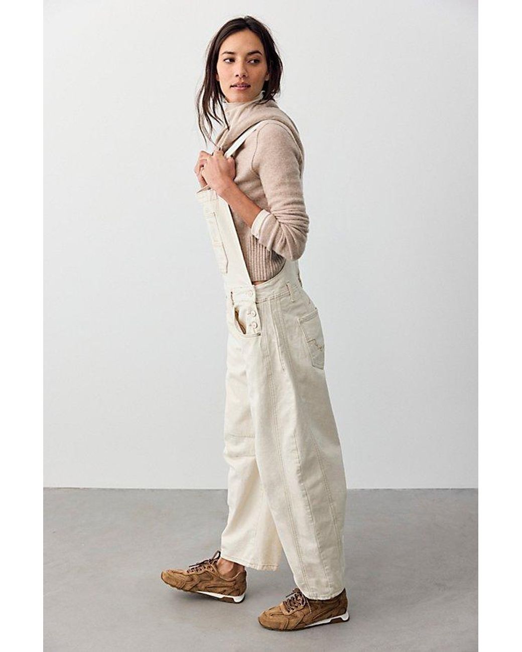 Free People Natural Good Luck Barrel Dungarees