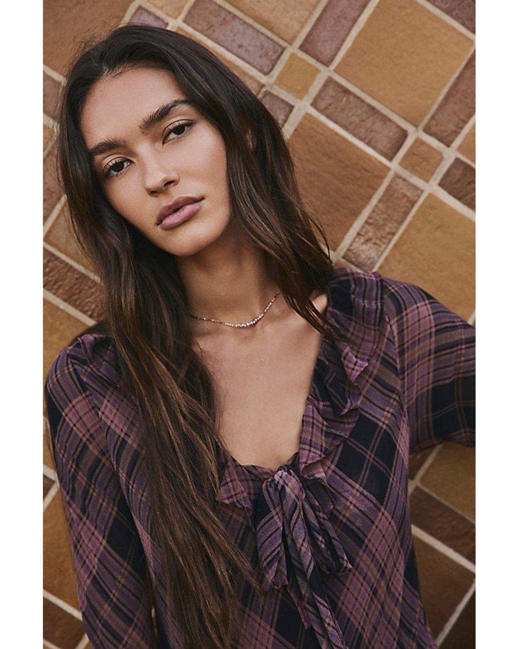 Free People Brown Plaid Petal Maxi Dress