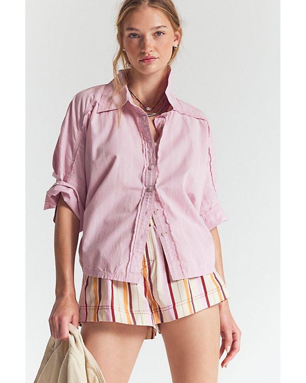 Free People Pink Seaside Cotton Stripe Shirt