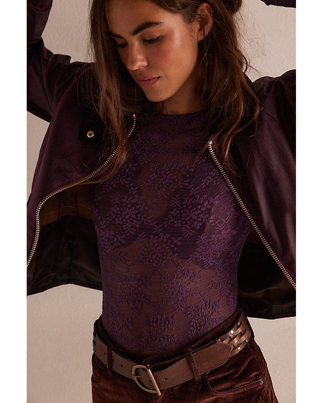 Intimately By Free People Purple Loved You First Lace Long Sleeve By