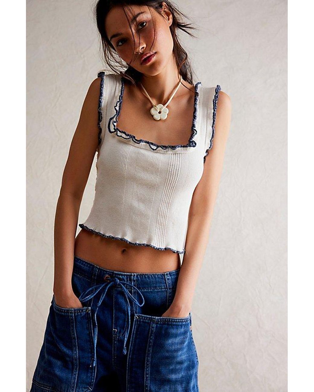 Tunique Sans Manches Free People We The Free - Taille S - Bleu - Col En Vachette - Occasion Parfait état