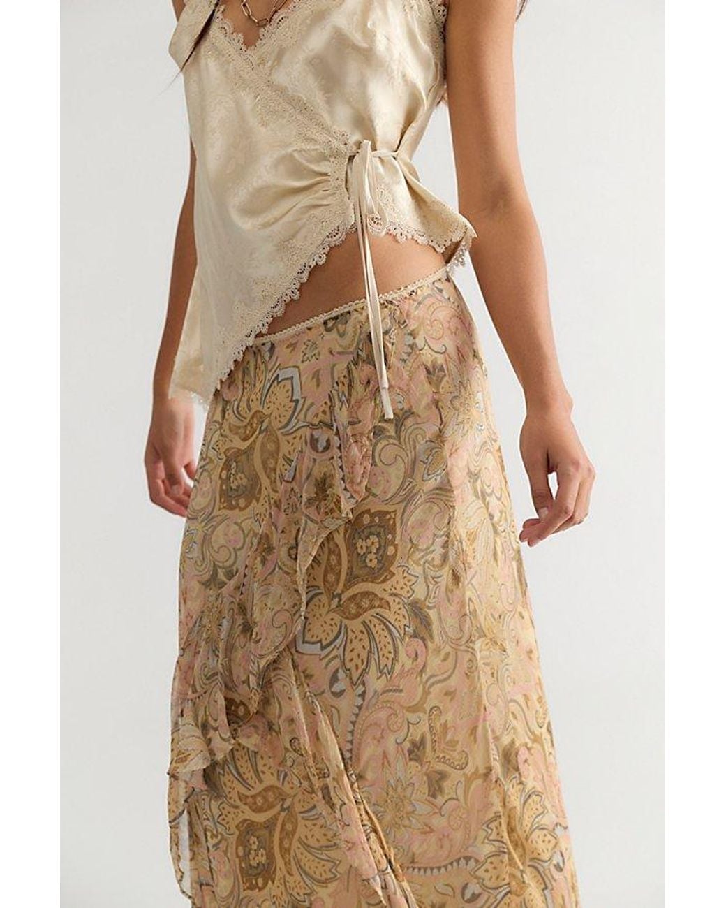 Spell Natural Damask Ruffle Midi Skirt