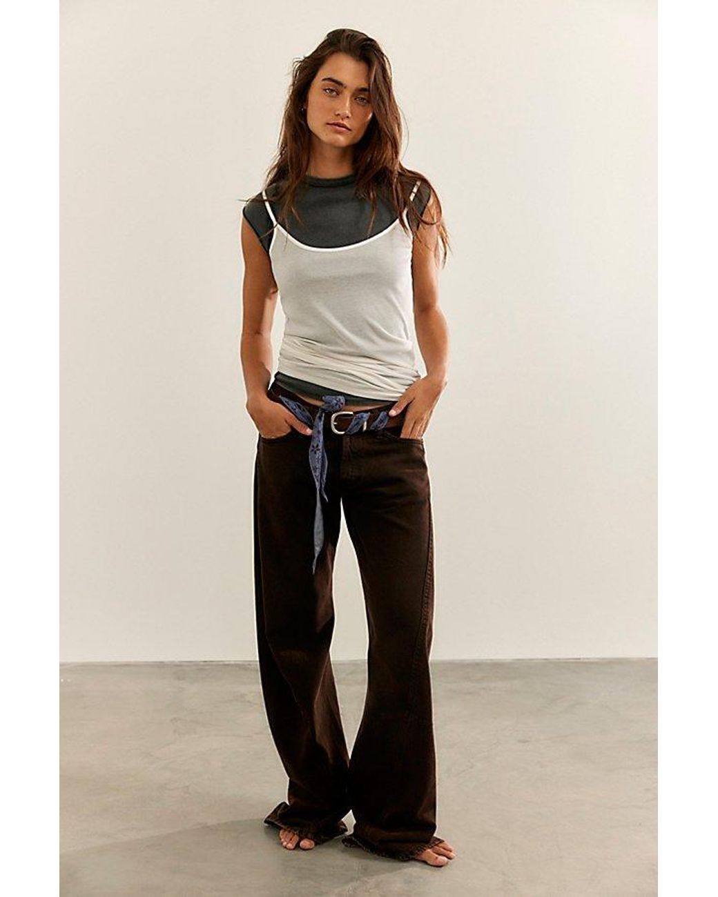 Free People Black Fable Low-Rise Twisted Bowed Jeans