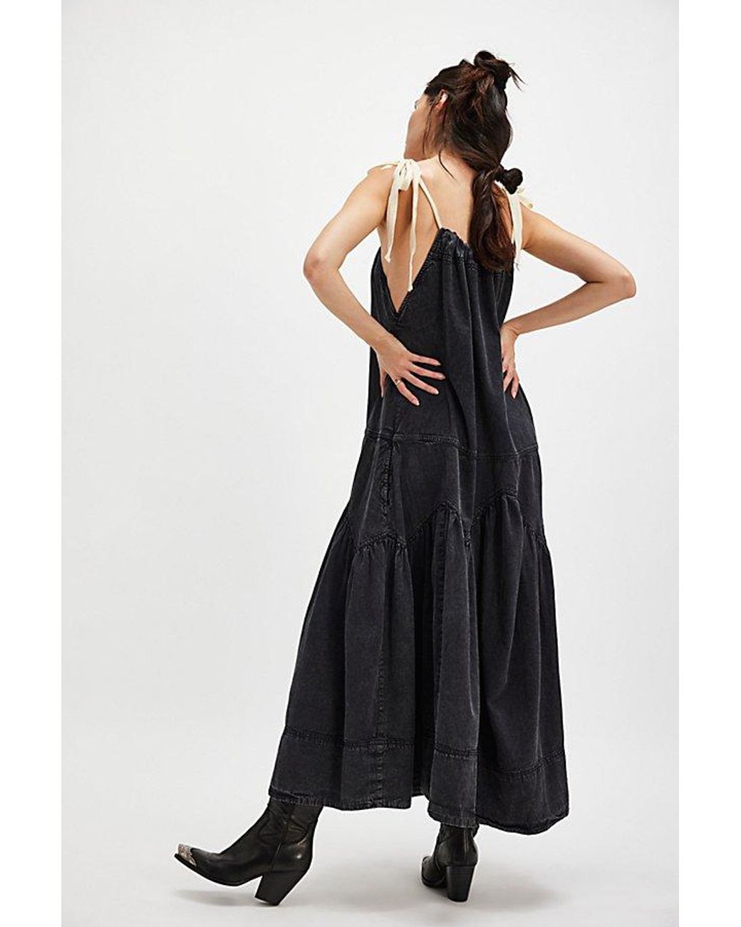 chinese dress ladies Black V-Neck Maxi Dress