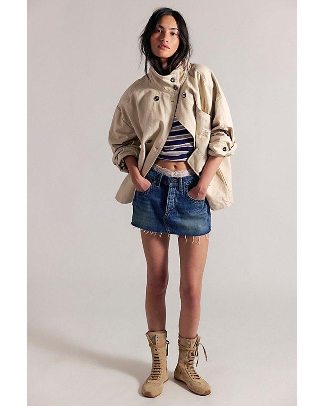 Free People Blue Lainey Low-Rise Mini Skirt