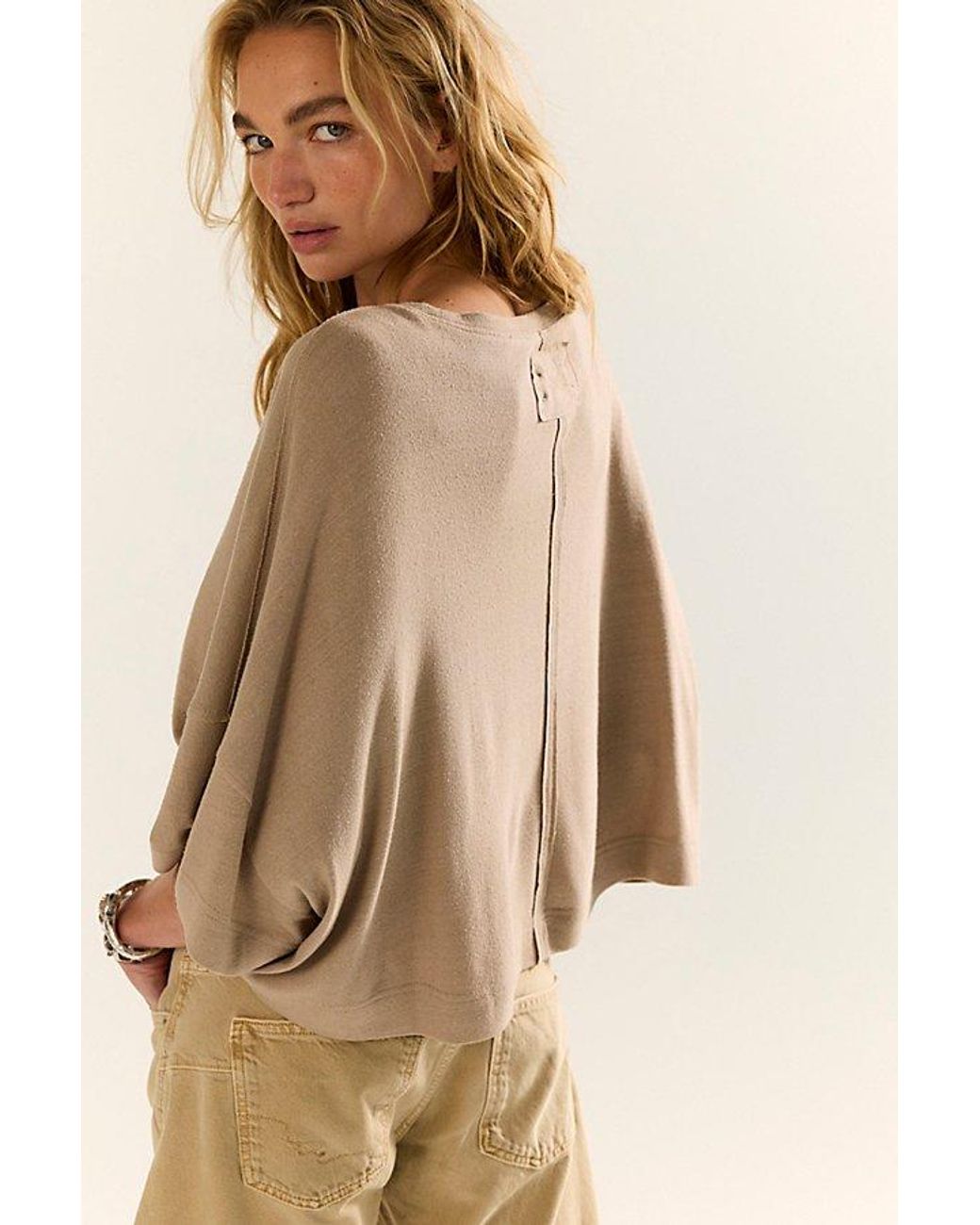 Free People Brown Boxy Crew-Neck Silk Tee
