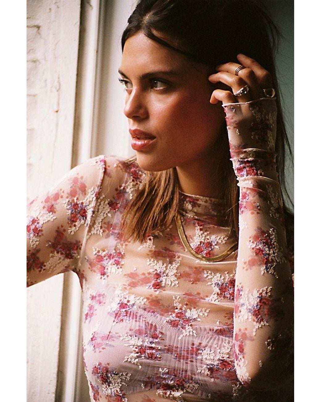 Intimately By Free People Pink Lady Lux Printed Layering Top By