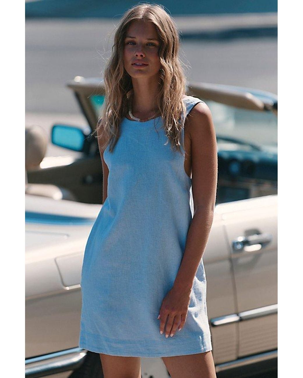 free-est Blue Full Of Sunshine Cotton-Linen Mini Dress By