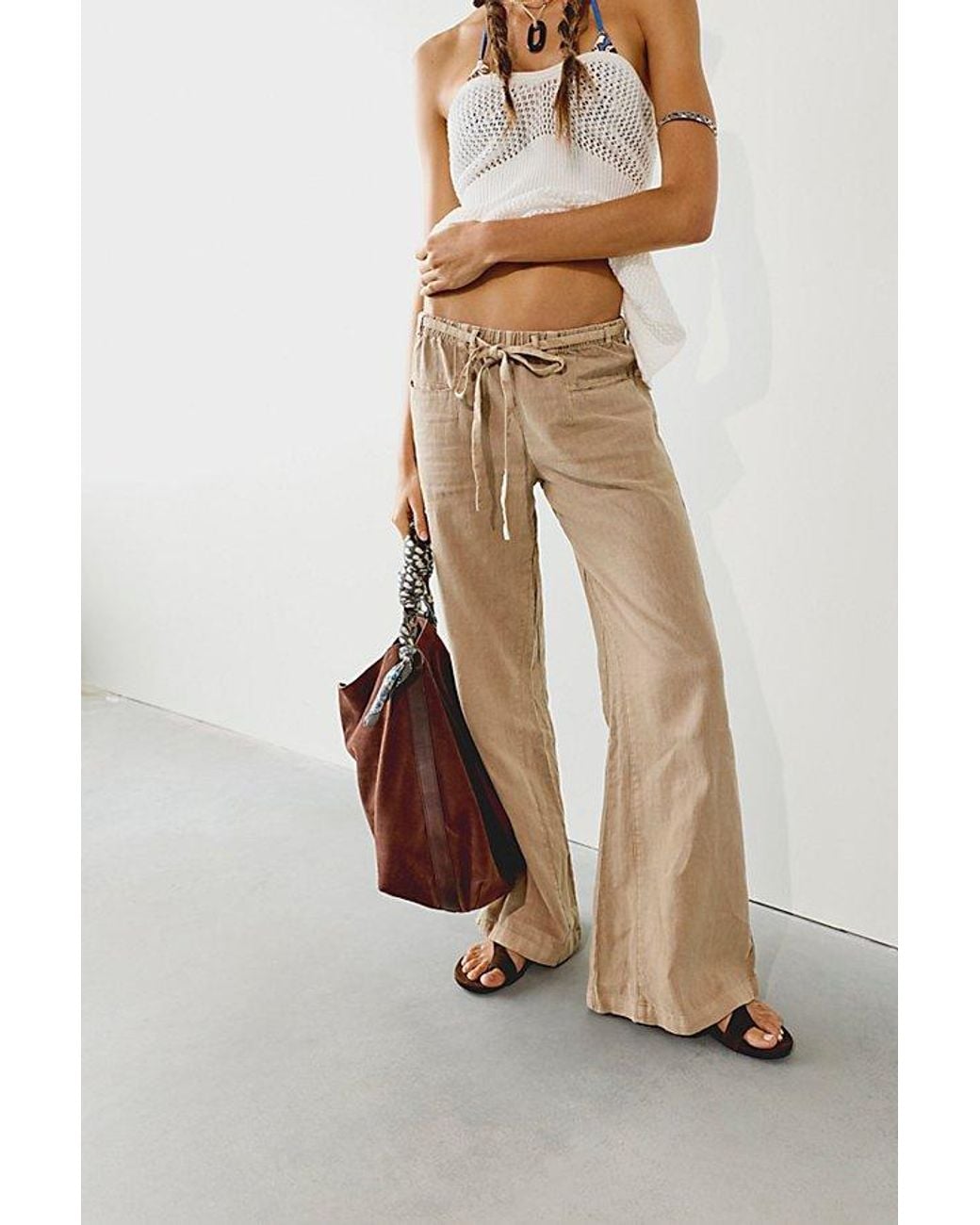 Free People Multicolor Break The Ice Linen Slouch Flare Pants