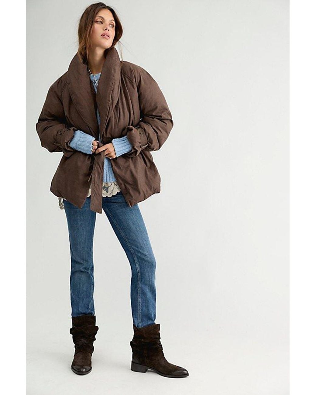 Free People Brown Officer Puffer Jacket