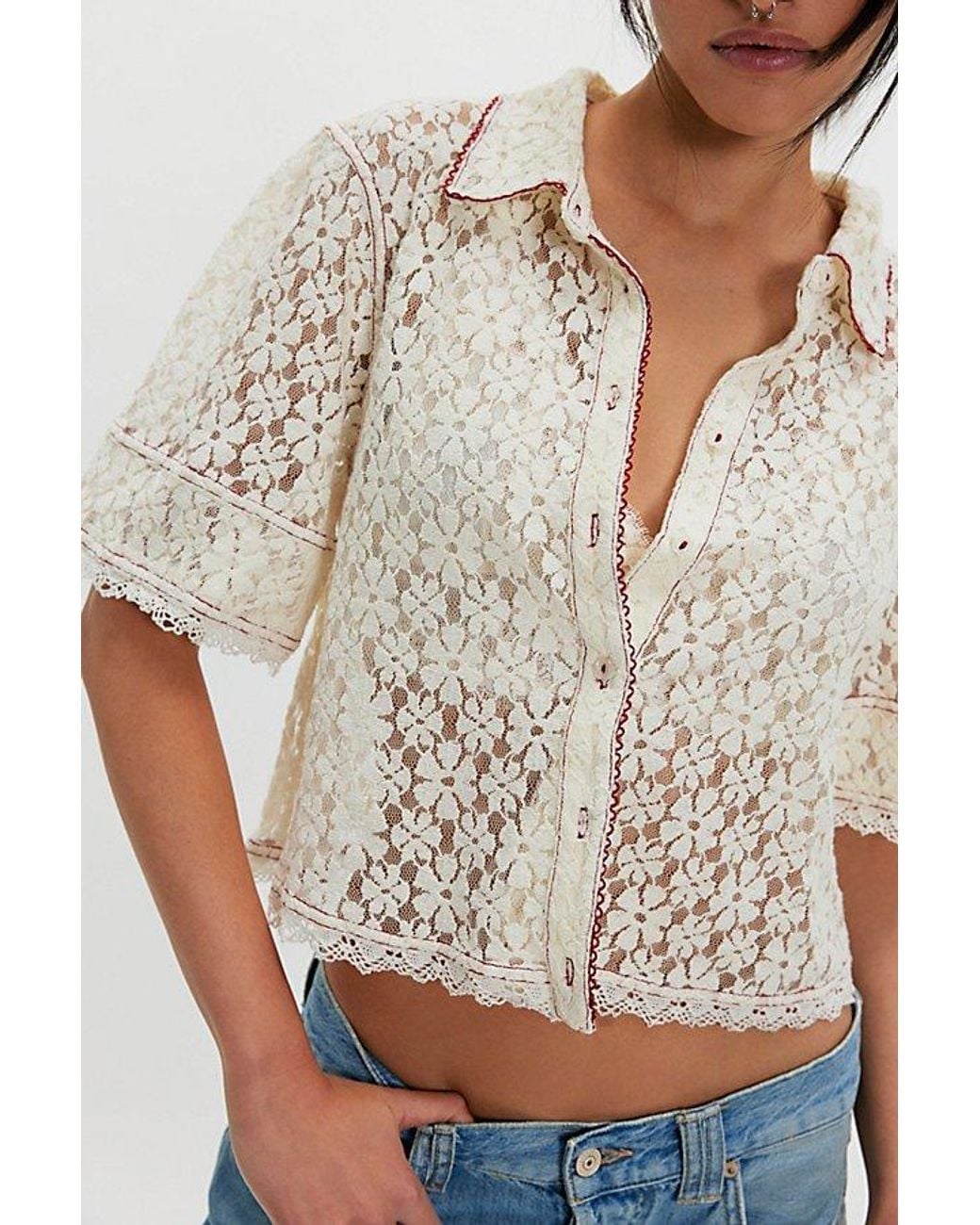 Free People Multicolor Mannie Lace Button Down