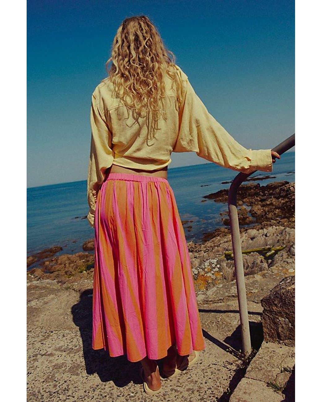 free-est Blue Lowen Striped Midi Skirt By