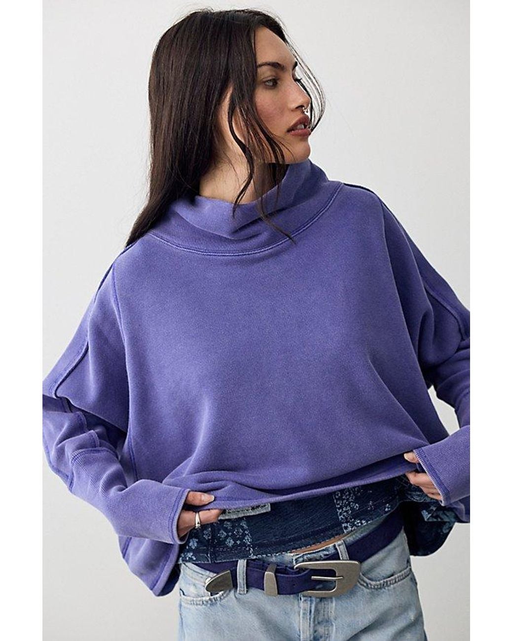 Free People Purple My Girl Funnel Neck Pullover