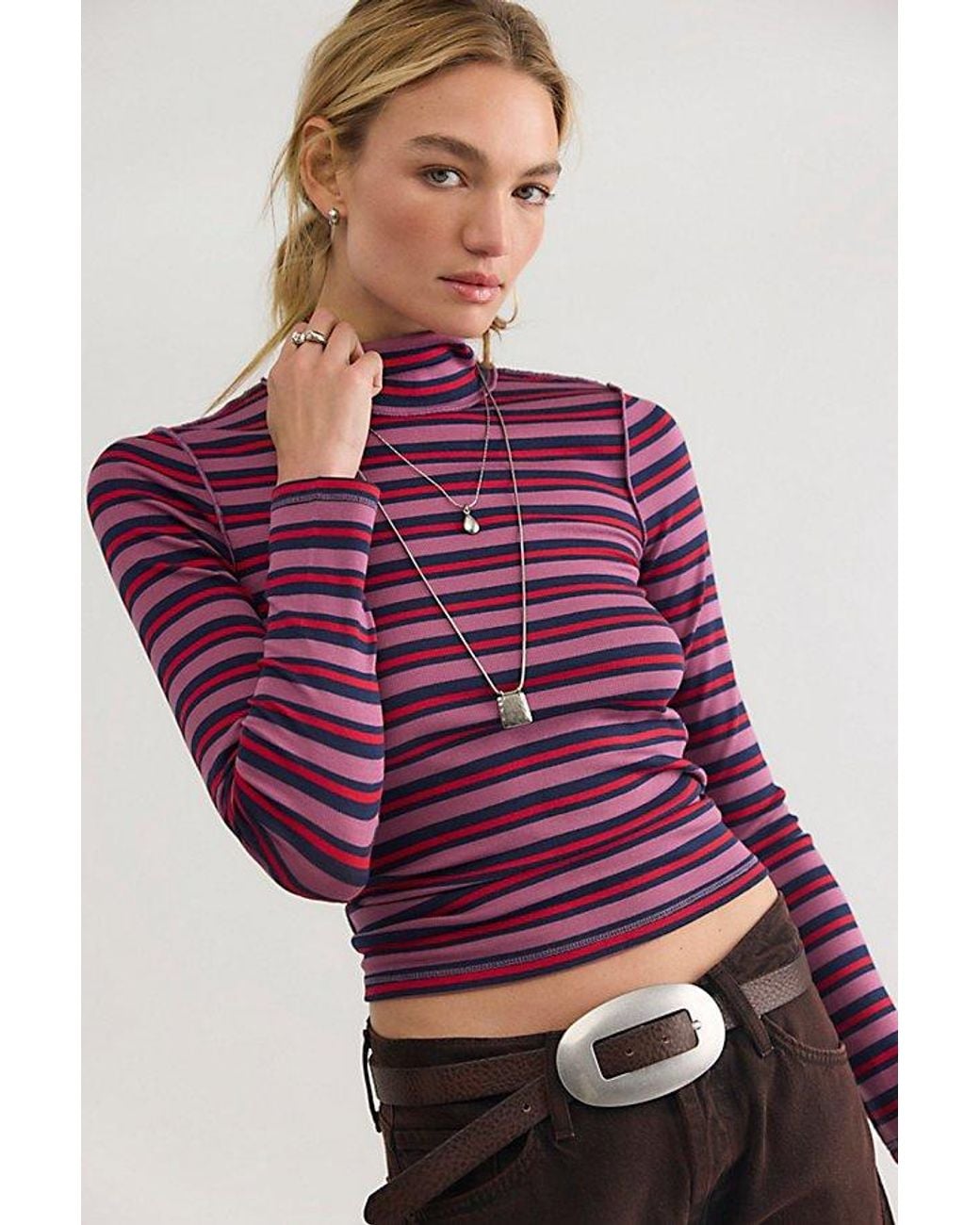 Free People Purple Good Good Stripe Turtleneck Top